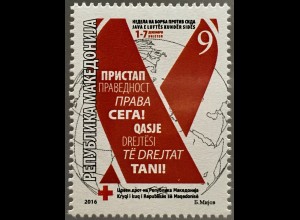 Makedonien Macedonia 2016 Zwangszuschlagsmarke Nr. 174 Rotes Kreuz Aids