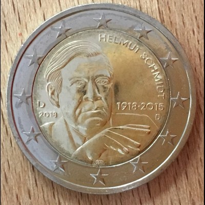 Deutschland 2018 2 Euro Gedenkmünze Altkanzler Helmut Schmidt stempelglanz ST