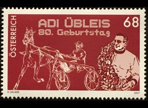 Österreich 2017 Michel Nr. 3367 80. Geburtstag Adi Übleis Pferdesport Trabrennen