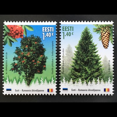 Estland EESTI 2017 Nr. 905-06 Freundschaft mit Rumänien Bäume Natur Wald Fichte