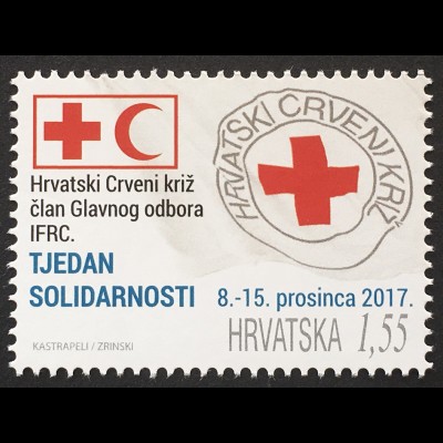 Kroatien Croatia 2017 Neuheit Zwangszuschlagsmarke Rotes Kreuz