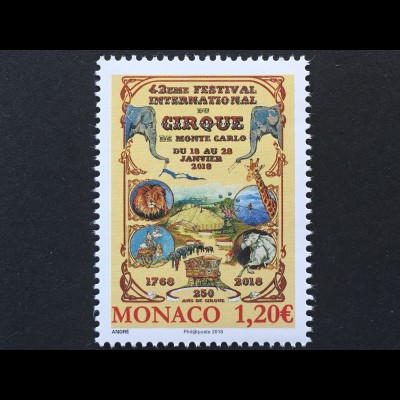 Monako Monaco 2018 Michel Nr 3375 Internationales Zirkusfestival Monte Carlo 