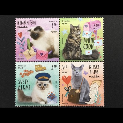 Kroatien Croatia 2018 Nr. 1303-06 Grußmarken Katze Haustiere Fauna Birma-Katze