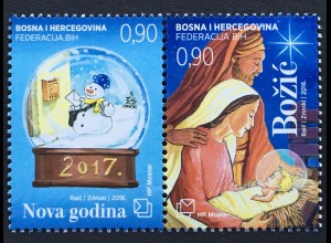 Bosnien Herzegowina Kroatische Post Mostar 2016 Nr. 447-48 Weihnachten Neujahr