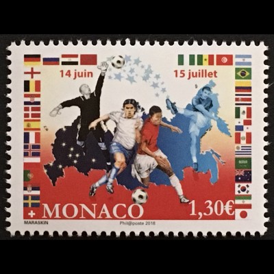 Monako Monaco 2018 Michel Nr 3393 Fußball-Weltmeisterschaft Russland Ballsport