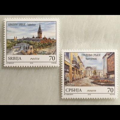 Serbien Serbia 2018 Nr. 785-86 Städte Kragujevac und Subotica Tourismus Kultur 