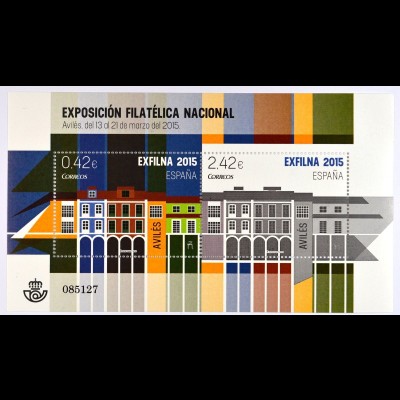 Spanien 2015 Block 264 Nationale Briefmarkenausstellung EXFILNA 2015 Avilés