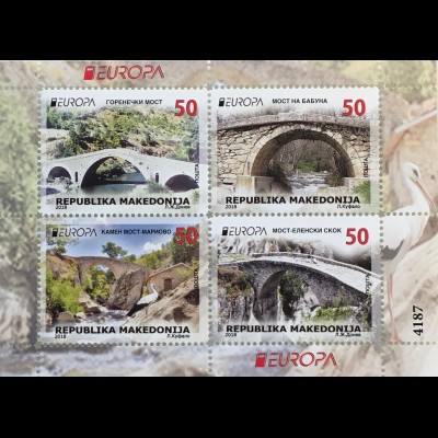 MakedonienMacedonia 2018 Nr. 840-43 Europaausgabe Brückenmotiv Europacept aus MH