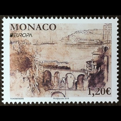 Monako Monaco 2018 Michel Nr 3396 Europaausgabe Brücken Eisenbahnbrücke Kunst