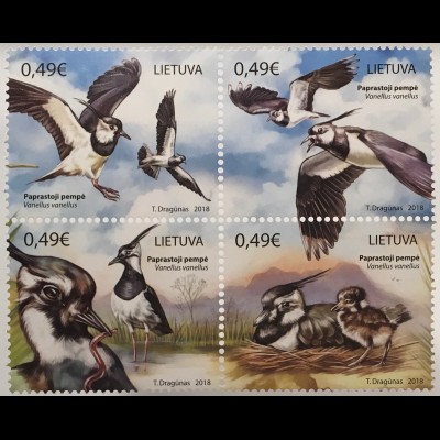 Litauen Lithuania 2018 Nr 1286-89 Kiebitz Vanellus vanellus Vogel Ornithologe