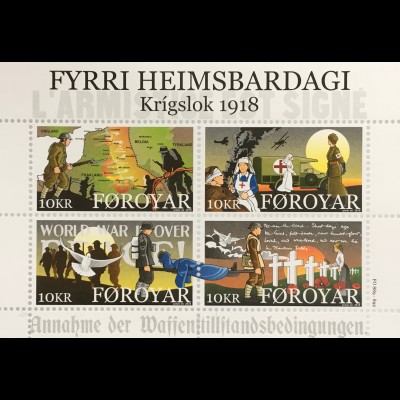 Dänemark Färöer 2018 Block 48 Ende des 1. Weltkrieges Geschichte Soldaten