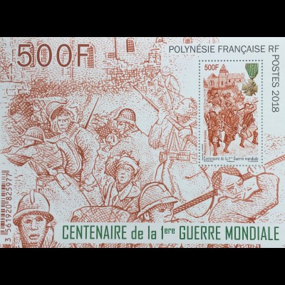 Polynesien französisch 2018 Block 50 100 Jahre Ende 1. Weltkrieg Geschichte 
