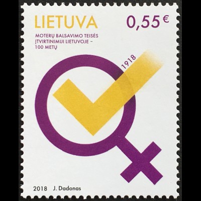 Litauen Lithuania 2018 Nr 1296 100 Jahre Frauenwahlrecht