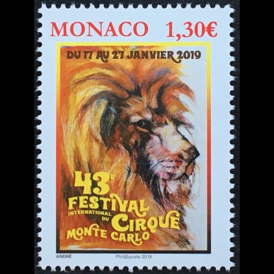 Monako Monaco 2019 Nr. 3423 43. Zirkusfestival Löwe Artisten Dressuren 