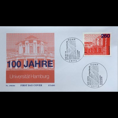 Bund BRD Ersttagsbrief FDC Nr 3449 1 März 2019 100 Jahre Universität Hamburg