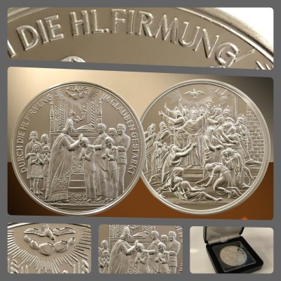 Medaille in reinem Silber Sakrament der Firmung Firmtaler mit Geschenketui