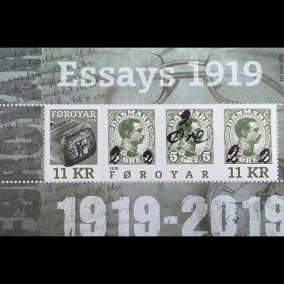 Dänemark Färöer 2019 Block 49 Notbriefmarken 1919 Essays historische Briefmarken