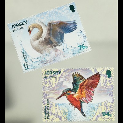 Jersey 2019 Nr. 2292-93 Europamarken Vögel Tiere Fauna Ornithologie Lackfolie 