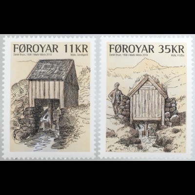 Dänemark Färöer 2019 Nr. 958-59 Alte Wassermühlen historische technische Anlage 