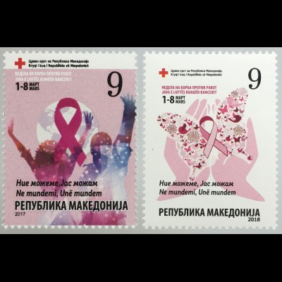 Makedonien Macedonia 2017+2018 Nr. 175+179 Zwangszuschlag Rotes Kreuz Krebs