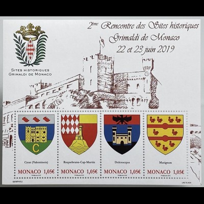 Monako Monaco 2019 Block 131 Geschichte Grimaldis Wappen der Familie Heraldik