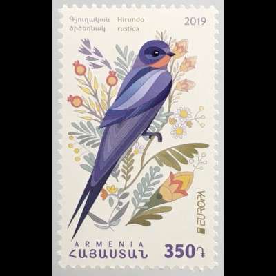 Armenien 2019 Neuheit Europaausgabe Vögel HIrunda Rusti Rauchschwalbe Fauna