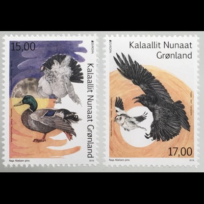 Grönland 2019 Nr. 823-24 Einheimische Vogelarten Europaausgabe Stockente