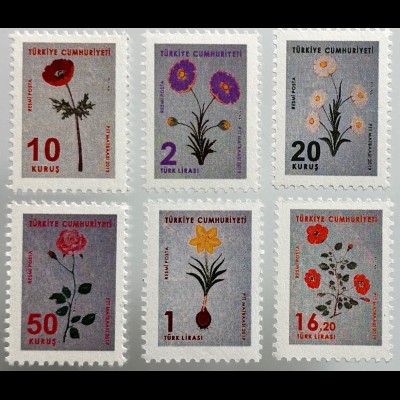 Türkei Turkey 2019 Dienstmarken Michel Nr. 387-92 Suminagashi Blumen