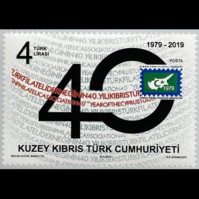 Zypern türkisch Cyprus Turkish 2019Neuheit 40 Jahre philatelistische Vereinigung
