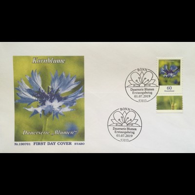 Bund BRD Ersttagsbrief FDC 1. Juli 2019 Nr. 3468 Kornblume Dauerserie Flora