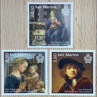 San Marino 2019 Nr. 2480-82 Kunst Berühmte Maler Rembrandt und Leonardo da Vinci