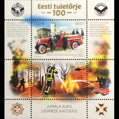Estland EESTI 2019 Block 48 100 Jahre Feuerwehr Estlands Hilfsorganisation 