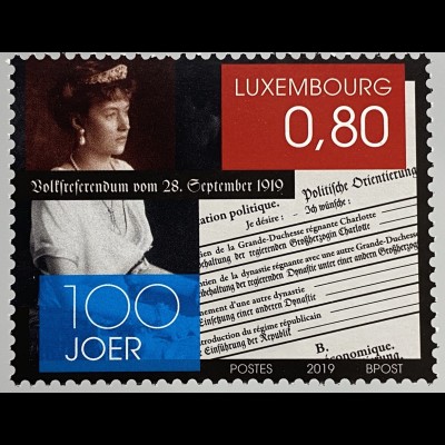Luxemburg 2019 Nr. 2207 100. Jahrestag des Volksreferendums von 1919
