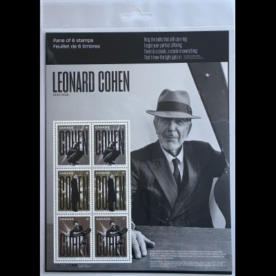 Kanada Canada 2019 Block 291 Leonard Cohen Musiker Songwriter Musiklegende Bogen