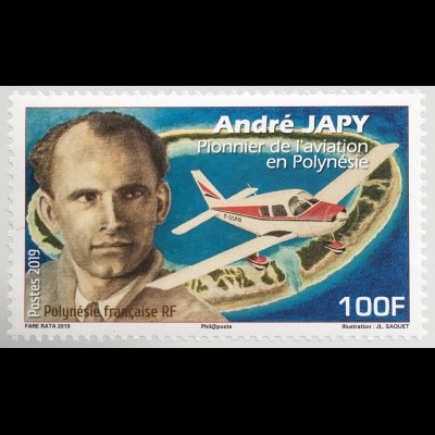 Polynesien französisch 2019 Nr. 1420 André Japy Berühmter Pilot und Flieger