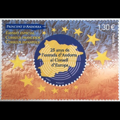 Andorra französisch 2019 Nr. 859 25 Jahre Mitgliedschaft Andorras im Europarat