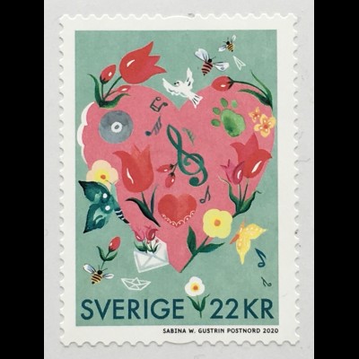 Schweden Sverige 2020 Nr. 3311 Rollenmarke Herzmotiv Grußmarke 