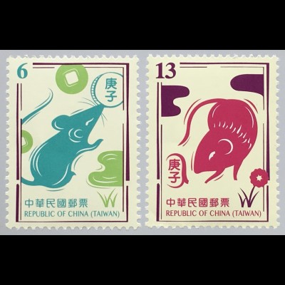 Taiwan Formosa 2019 Nr. 4358-59 Jahr der Ratte Maus Lunar Chinesisches Horoskop