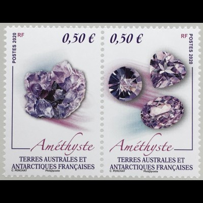 Franz. Antarktis TAAF 2020 Nr. 1066-67 Mineralien mit Glanz und Glitzerfolie