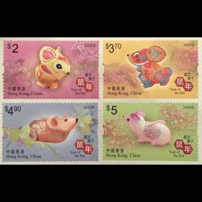 Hongkong 2020 Nr. 2338-41 Jahr der Ratte Lunarserie Chinesisches Horoskop Maus