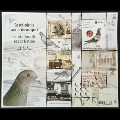 Belgien 2020 Block 249 Geschichte des Taubenrennens Taubensport Tiere Fauna