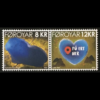 Dänemark Färöer 2020 Nr. 968-69 Valentinstag: Vatndalsvatn Herzmotiv Herzsee