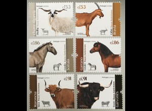 Portugal 2020 Nr. 4576-81 Nutztierrassen Kühe Rinder Stiere Pferde Ziegen Fauna 