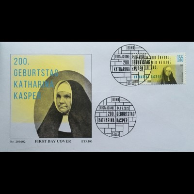 Bund BRD Ersttagsbrief FDC 4. Juni 2020 Nr. 3548 Geburtstag von Katharina Kasper