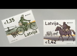 Lettland Latvia 2020 Nr. 1102-03 Europaausgabe Alte Postwege Postbeförderung