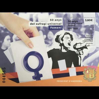 Andorra spanisch 2020 Block 19 50 Jahre allgemeines Frauenwahlrecht Frauenrechte