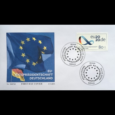 Bund BRD Ersttagsbrief FDC 2. Juli 2020 Nr. 3554 Vorsitz Rat Europäischen Union