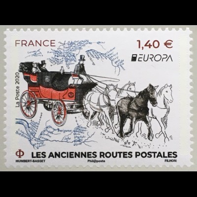 Frankreich France 2020 Nr. 7595 Europa: Historische Postrouten Postwege 