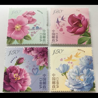 VR China 2020 Nr. 5200-03 Rosen Flora Blumen Gartenrose Satz mit Lackfolie Herz