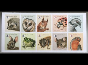 Belgien 2020 Nr. 4997-5006 Faltblatt Freimarken Tiere des Gartens Fauna Igel